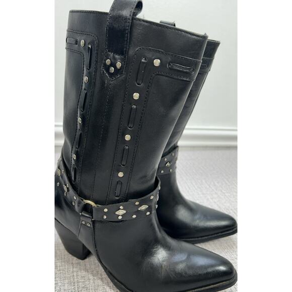 Dingo Shoes - Dingo Women’s Black Dress Western Boots 9M Mid Calf Studded Harness Cowgirl